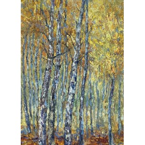 Sabiha Nasar-ud-Deen, Safeda Trees 5, 18 x 24 Inch, Oil with knife on Canvas, Landscape Painting, AC-SBND-064